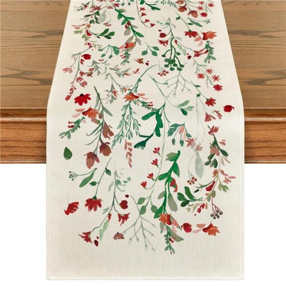 Floral Table Runner 13x36 Inch Christmas Winter Kitchen Dining Home Party Decor